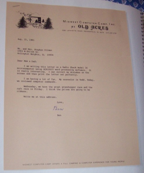 Computer Camp Letter 1983