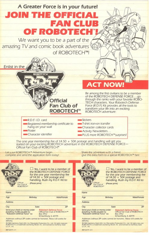 Robotech Fan Club 1985